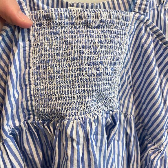 Crewcuts Girls Blue Striped Sundress Size 10 Button Front Pockets Smocked Waist - Picture 6 of 11